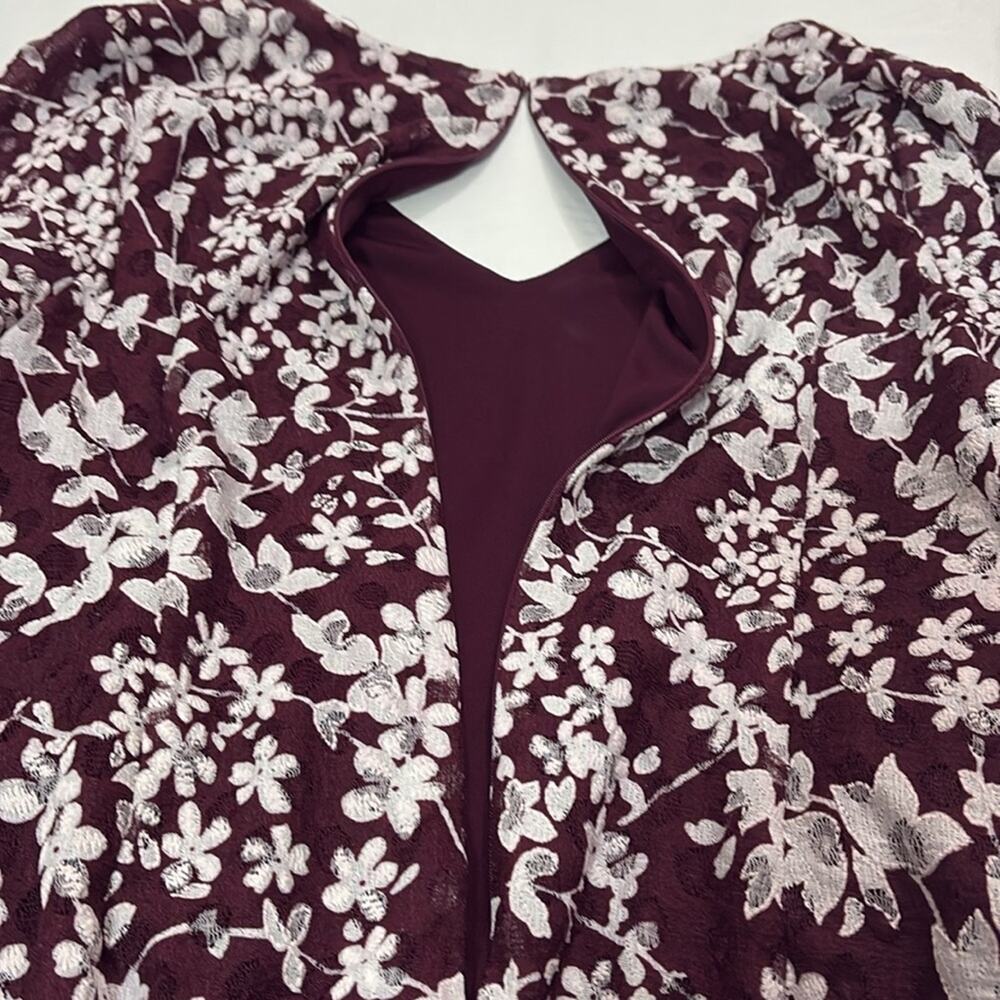 Karl Lagerfeld Womens 14 Dress Carys Floral Ruffle Sleeve Lace Burgundy Feminine - Picture 4 of 9